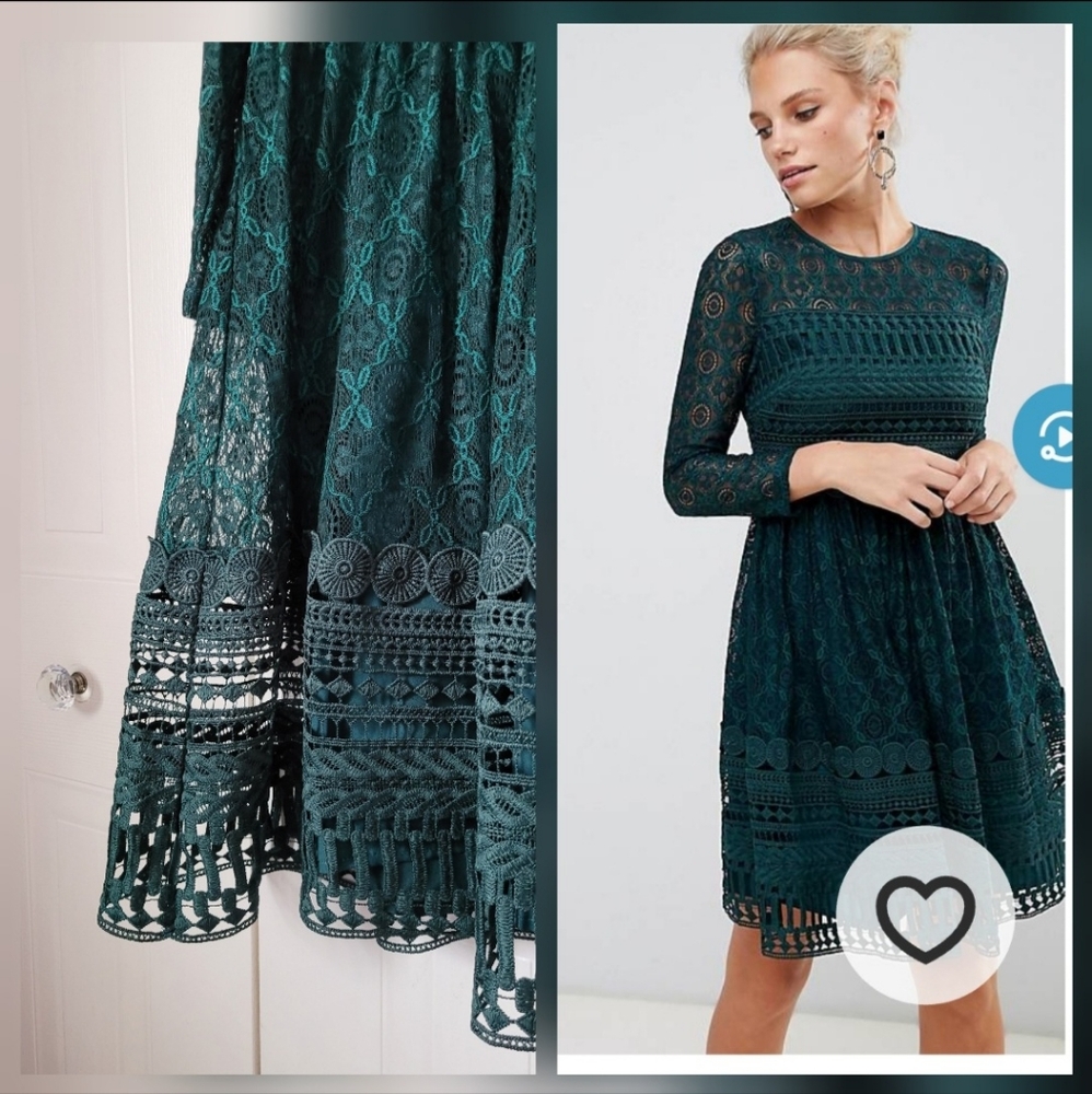 Premium lace skirt dress w/ long sleeve